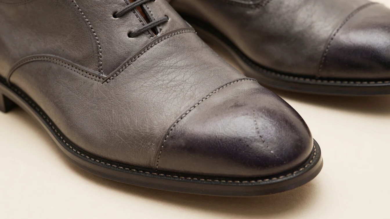 Close-up macro detail of fine leather footwear craftsmanship agai